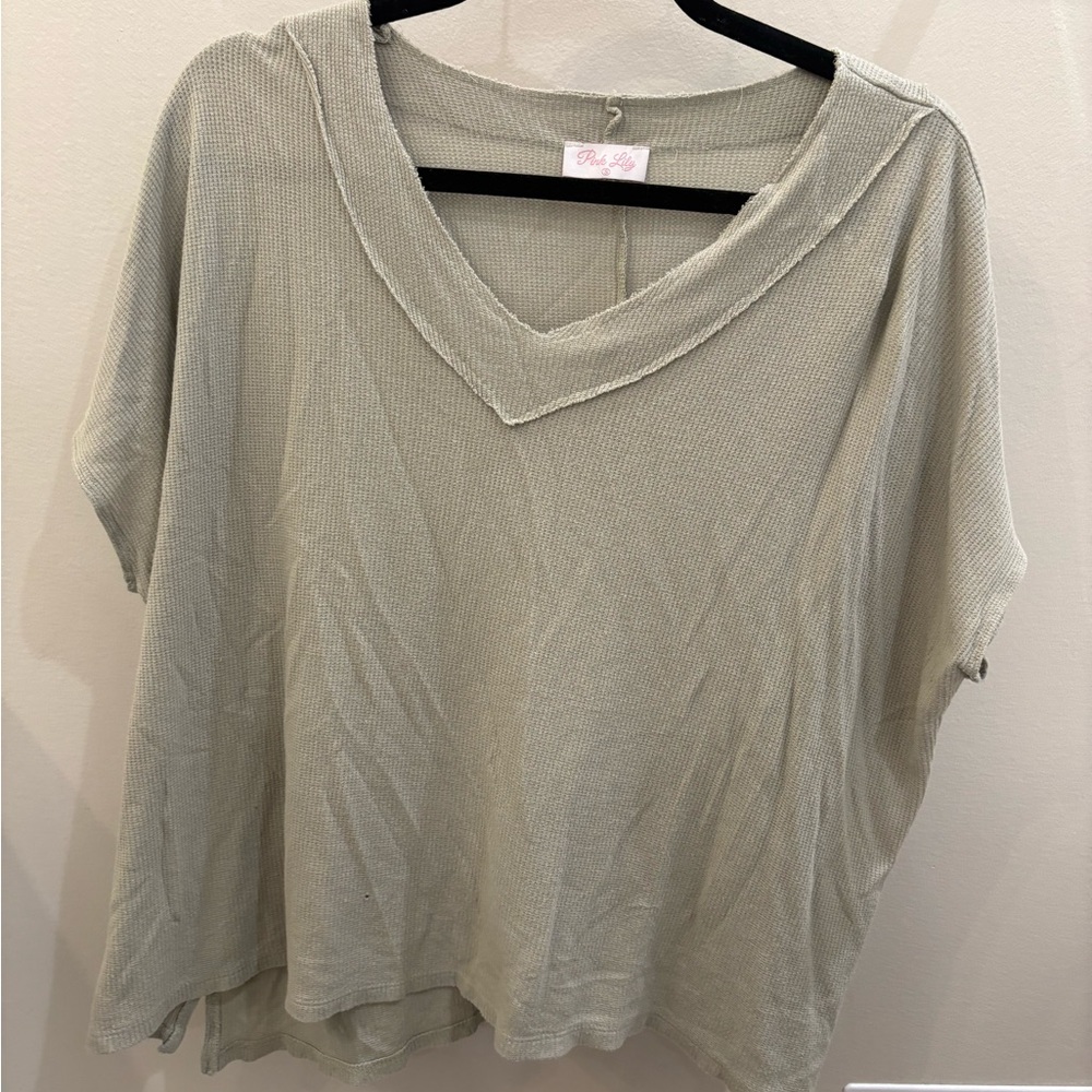 Pink Lily Light Sage V-Neck Knit Top